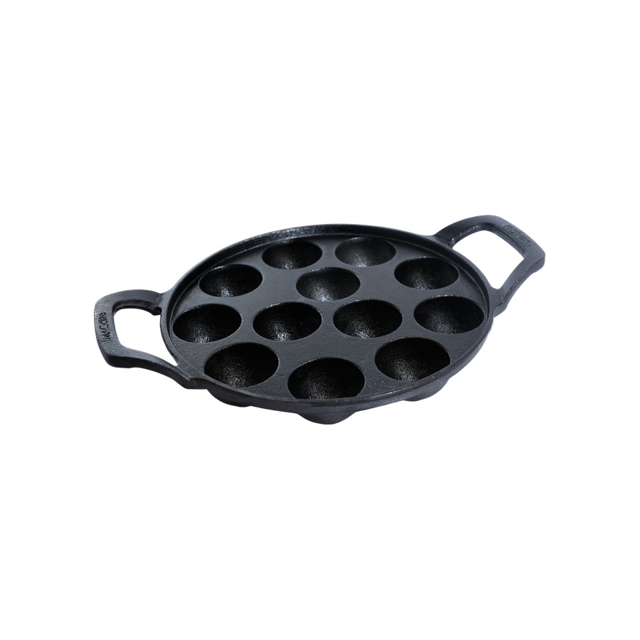 Kyyte Pre-Seasoned Cast Iron Round Appe Pan 2 Side Handle 12 CAVITY