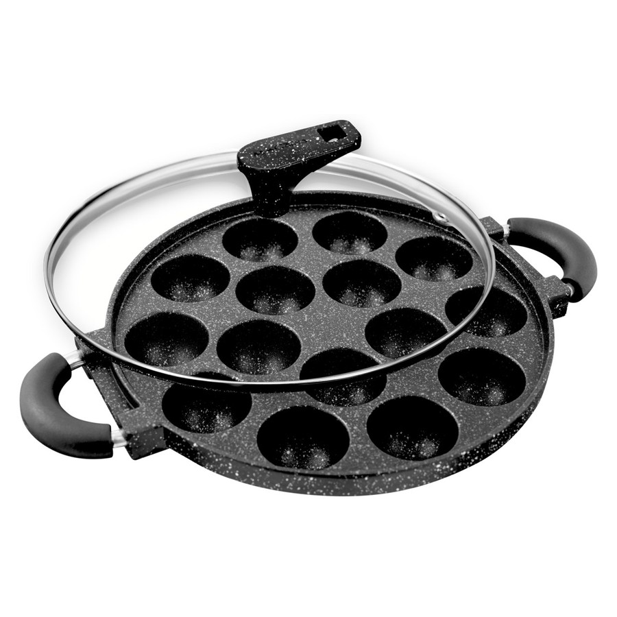 Kyyte Pre-Seasoned Cast Iron Appe Pan with Glass Lid 15 CAVITY
