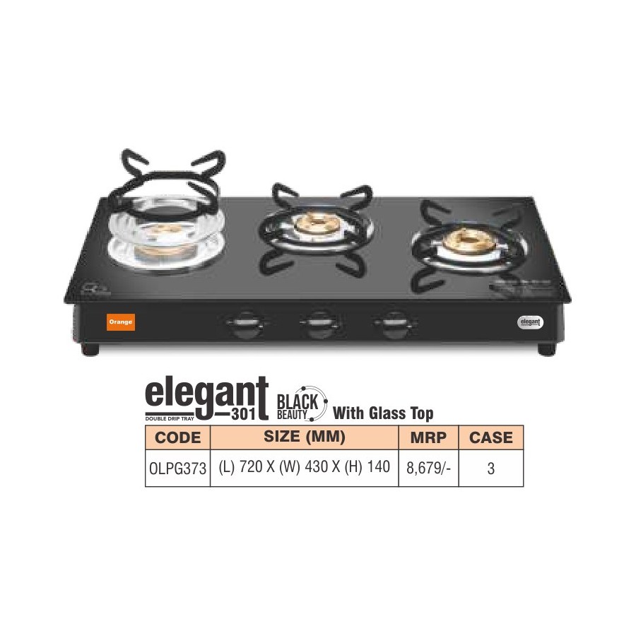 Orange Double Drip Tray Elegant 301 Jumbo 3 Burner LPG Gas Stove [OLPG275]