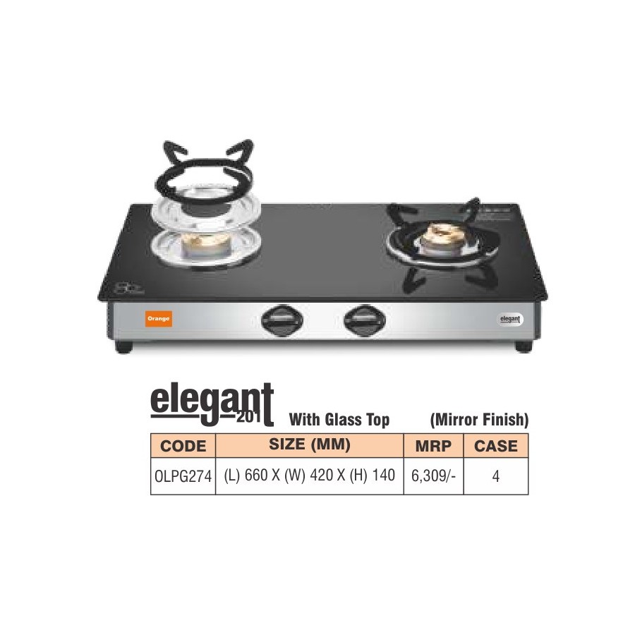 Orange Double Drip Tray Elegant 201 2 Burner LPG Gas Stove [OLPG372]