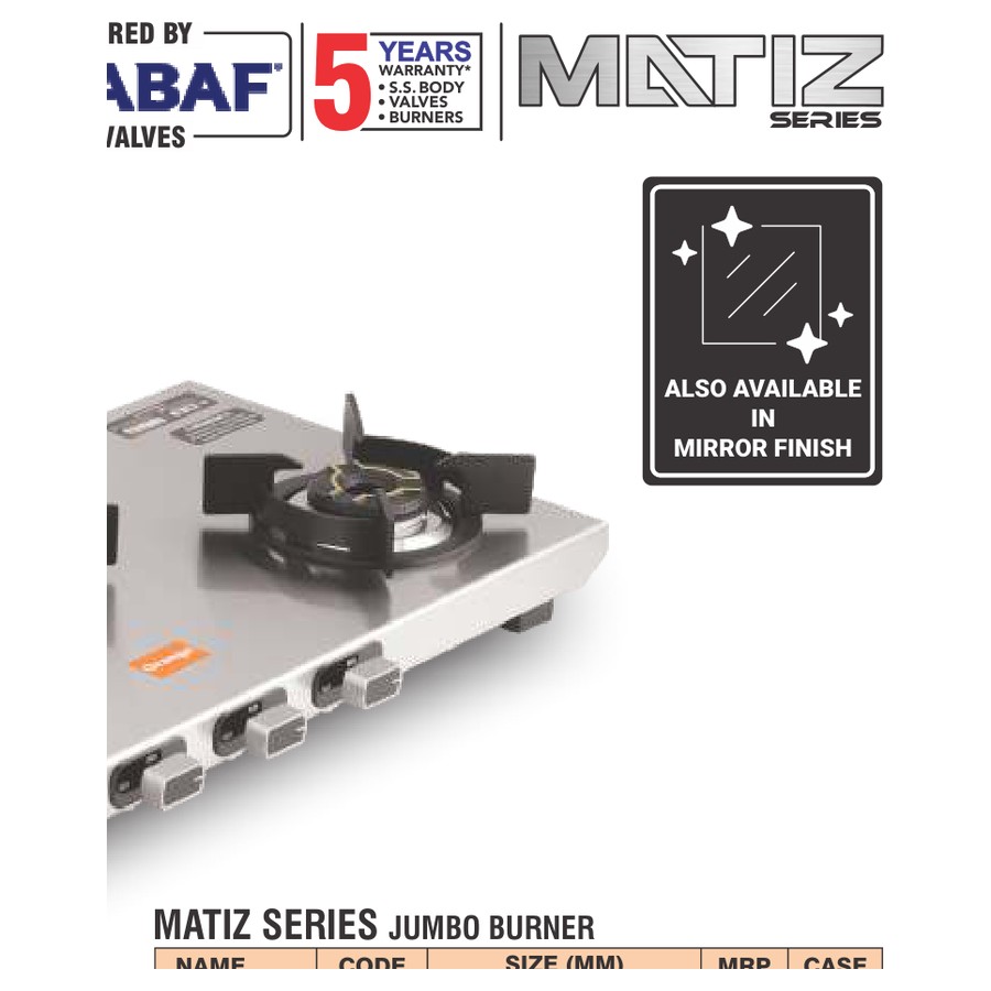 Orange Matiz 301 Jumbo 3 Burner LPG Gas Stove