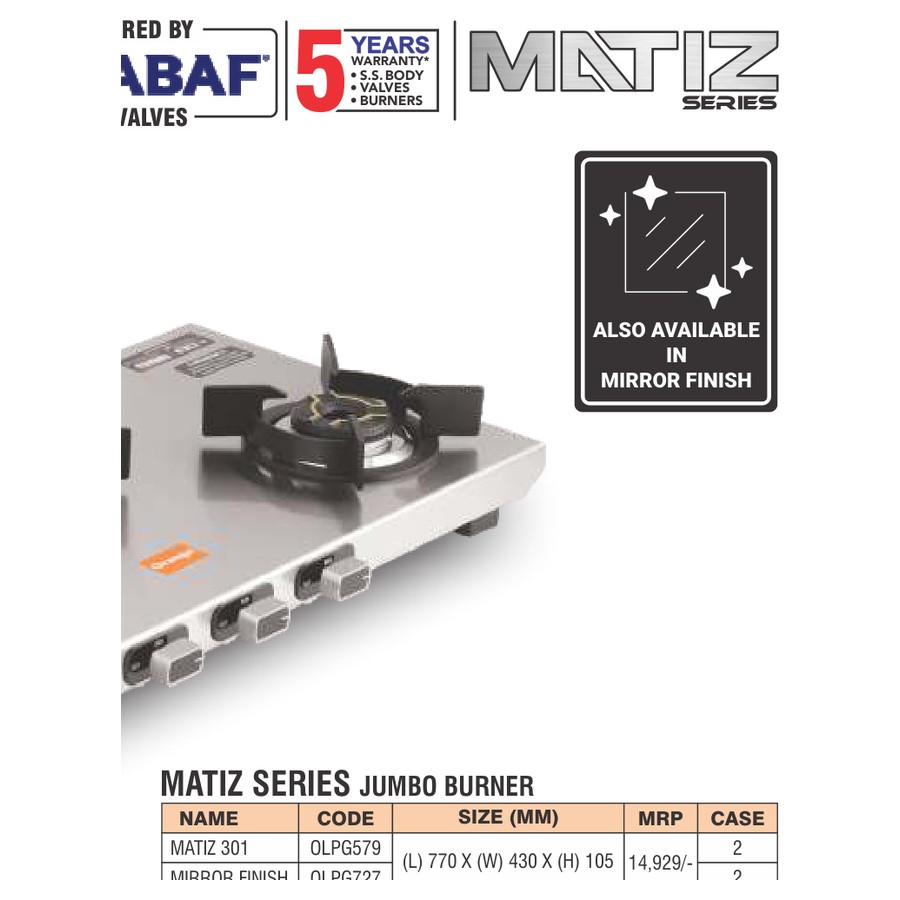 Orange Matiz 401 Jumbo 4 Burner LPG Gas Stove