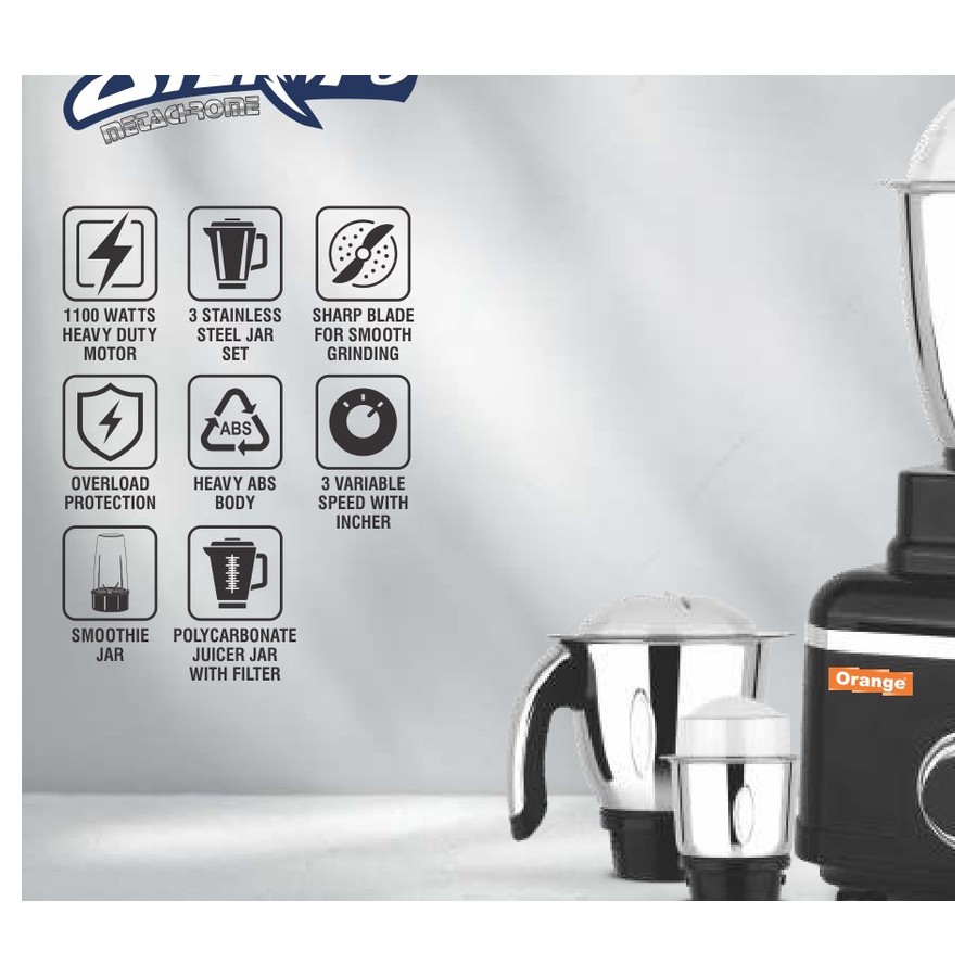 Orange Storm-5 All In One Metachrome 1100W Mixer Grinder - 5 Jar (Metachrome)
