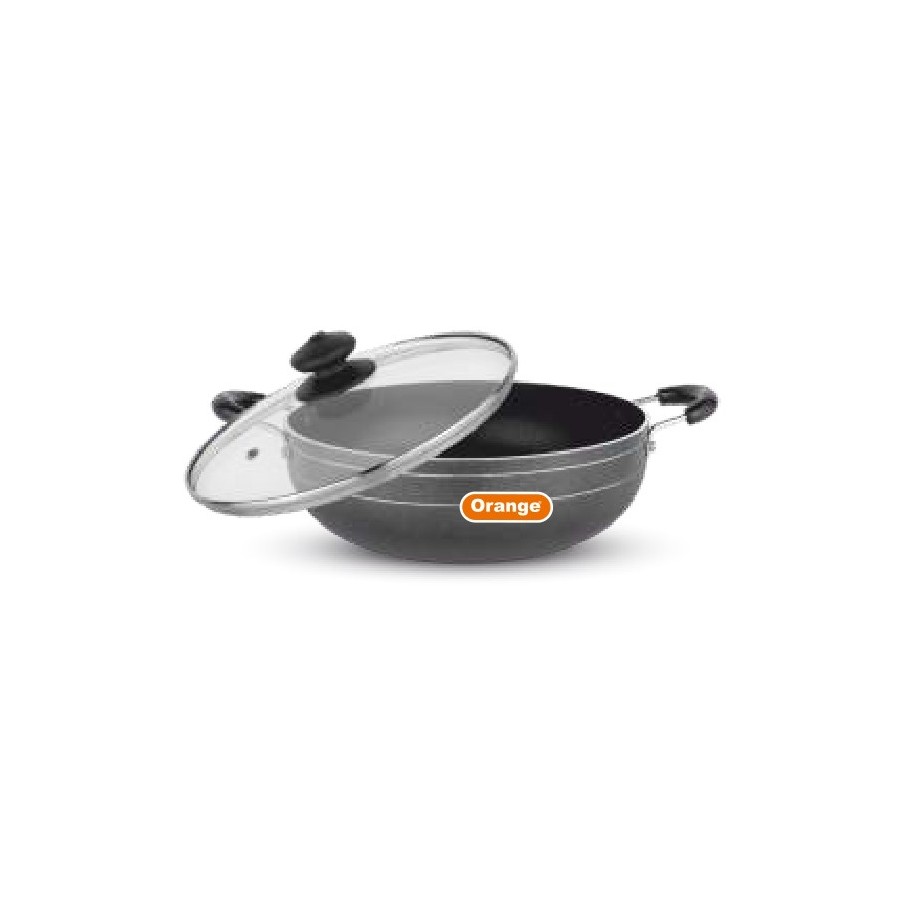 Orange Deep Kadai (With Glass Lid) 260 mm (3.5 Ltr) [ONSC057]