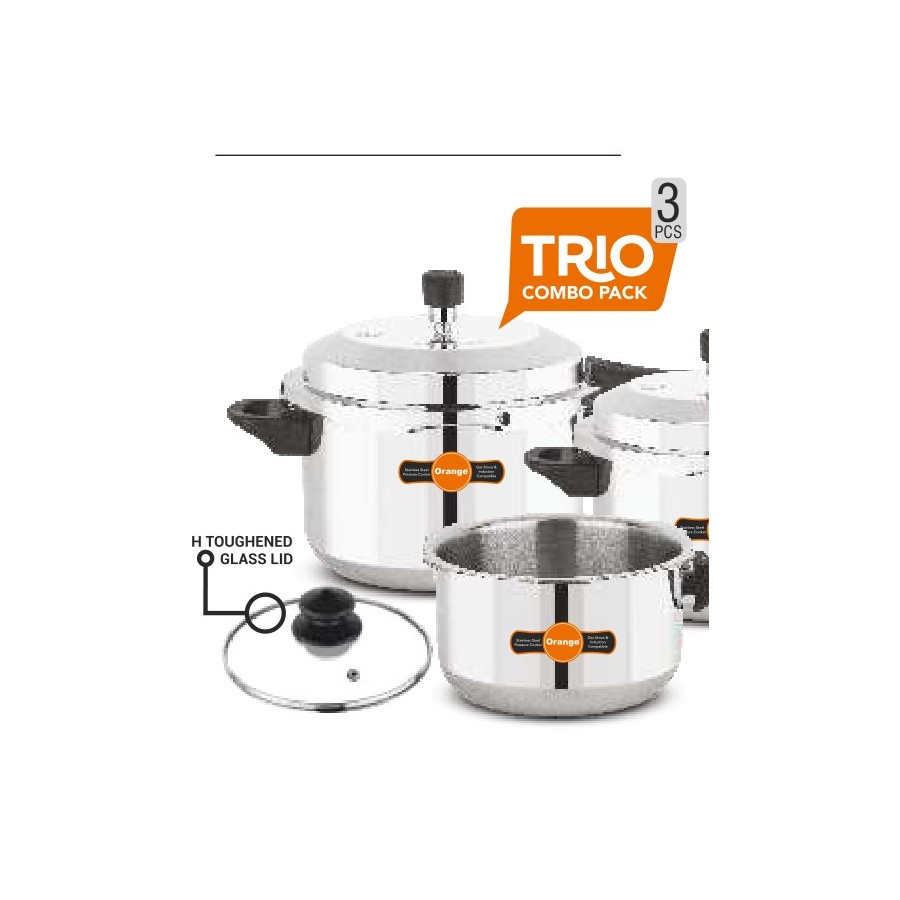 Orange Inox Series Trionic 3 PCS Pressure Cooker Gift Set (5 + 3 + 1.5 Ltr)