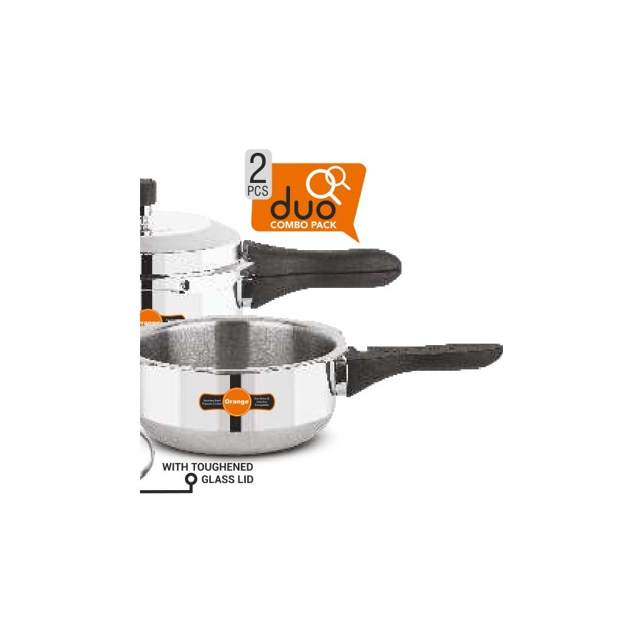 Orange Triply Stainless Steel Pressure Cooker Trio Combo Pack (5 + 3 + 2 Ltr)