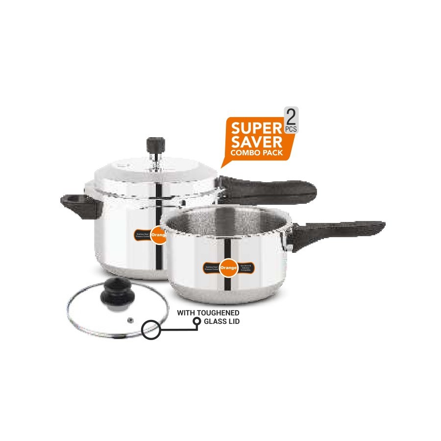 Orange Triply Stainless Steel Pressure Cooker Super Saver Combo Pack (3 + 2 Ltr)