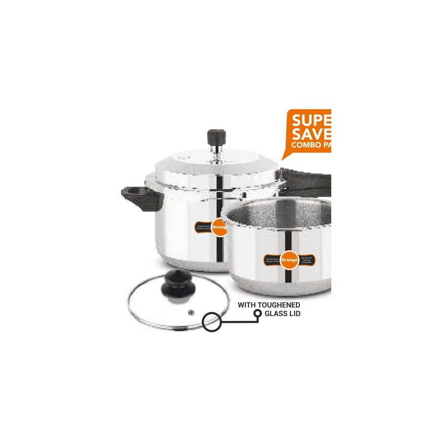 Orange Triply Stainless Steel Pressure Cooker Duo Combo Pack (5 + 3.5 Ltr)
