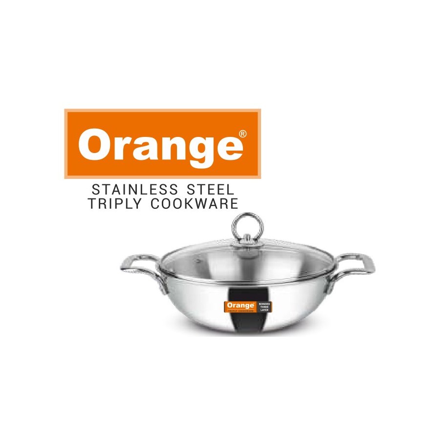 Orange Deep Kadai (With Glass Lid) 280 mm (4 Ltr)