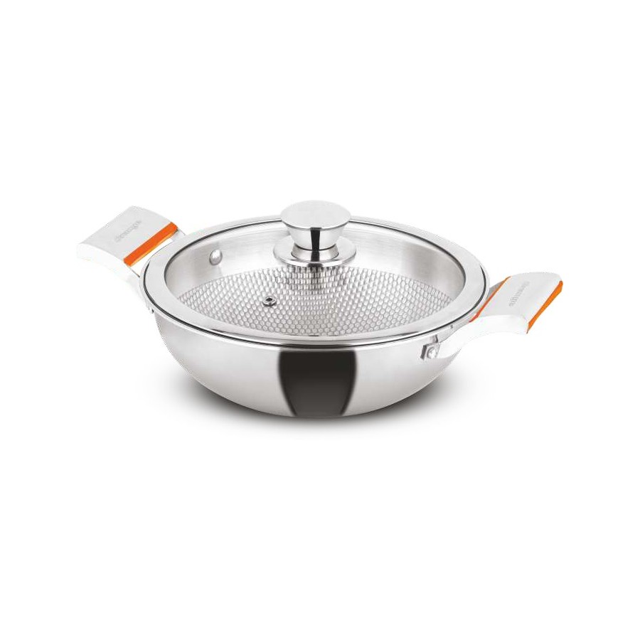 Orange Bubble Deep Kadai (With Glass Lid) 260 mm (3.5 Ltr)